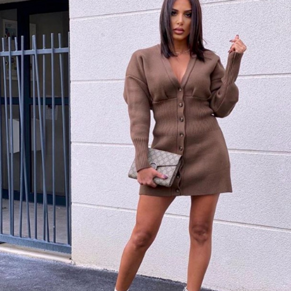 Zara Brown Knit Long Cardigan Dress 5536/151 sz S